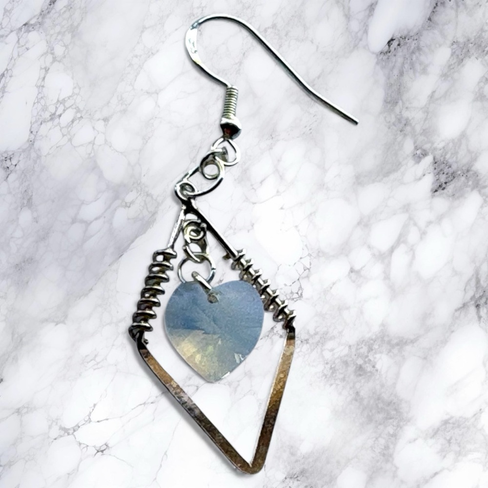 Hand Crafted Sterling Silver Swarovski Heart Earrings Long Dangle Pirced - Picture 7 of 7